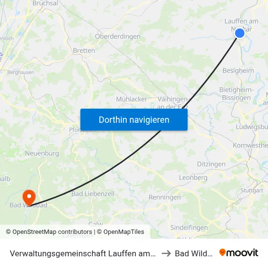 Verwaltungsgemeinschaft Lauffen am Neckar to Bad Wildbad map