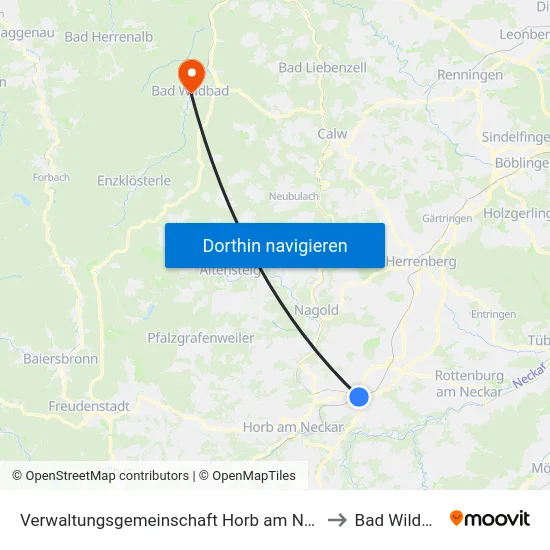 Verwaltungsgemeinschaft Horb am Neckar to Bad Wildbad map