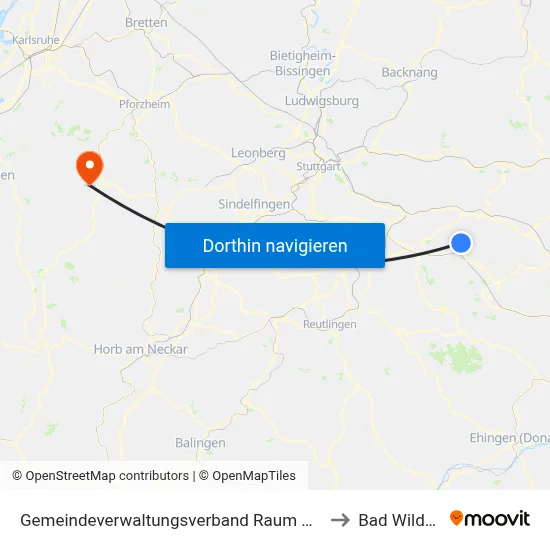 Gemeindeverwaltungsverband Raum Bad Boll to Bad Wildbad map
