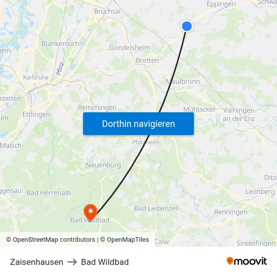 Zaisenhausen to Bad Wildbad map