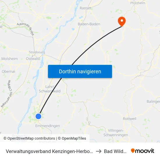 Verwaltungsverband Kenzingen-Herbolzheim to Bad Wildbad map