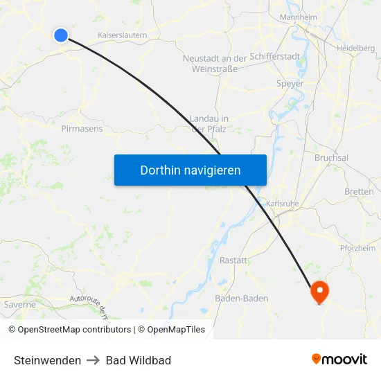 Steinwenden to Bad Wildbad map