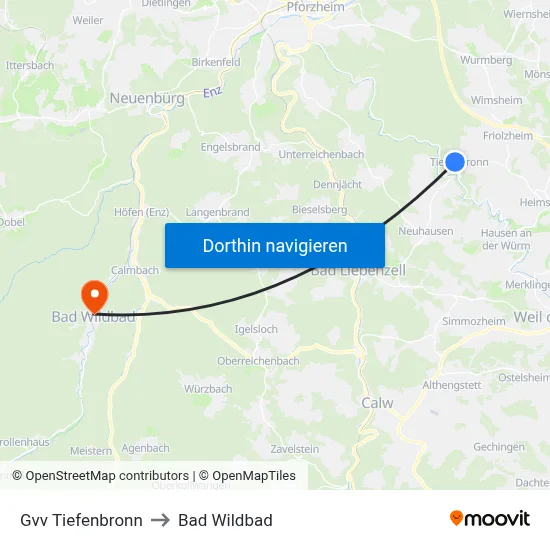 Gvv Tiefenbronn to Bad Wildbad map