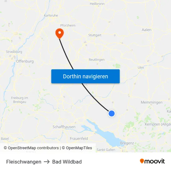 Fleischwangen to Bad Wildbad map