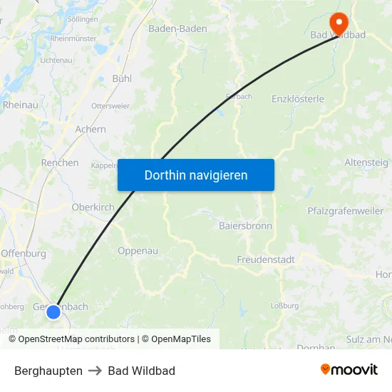 Berghaupten to Bad Wildbad map