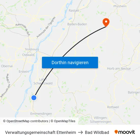 Verwaltungsgemeinschaft Ettenheim to Bad Wildbad map