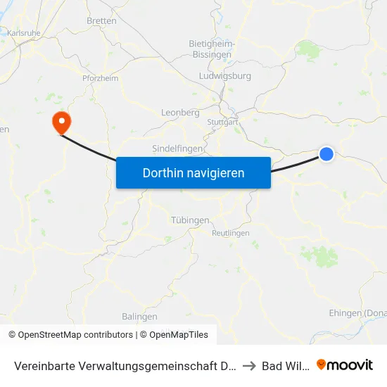 Vereinbarte Verwaltungsgemeinschaft Der Stadt Uhingen to Bad Wildbad map