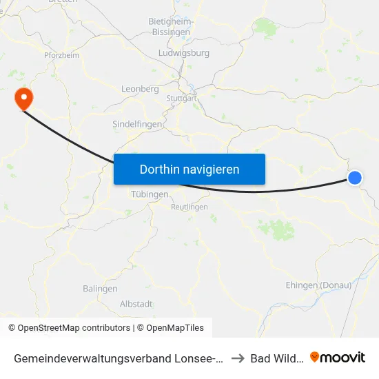 Gemeindeverwaltungsverband Lonsee-Amstetten to Bad Wildbad map