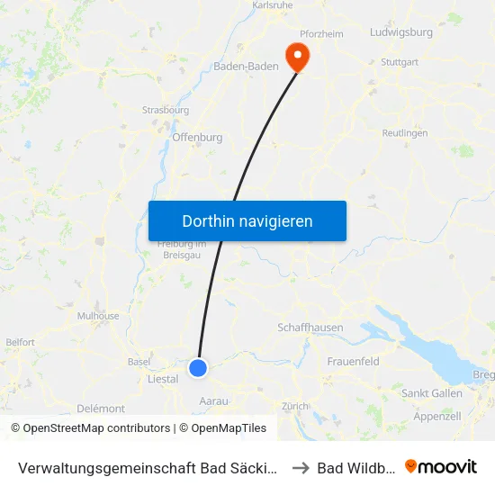 Verwaltungsgemeinschaft Bad Säckingen to Bad Wildbad map
