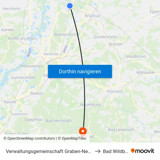 Verwaltungsgemeinschaft Graben-Neudorf to Bad Wildbad map