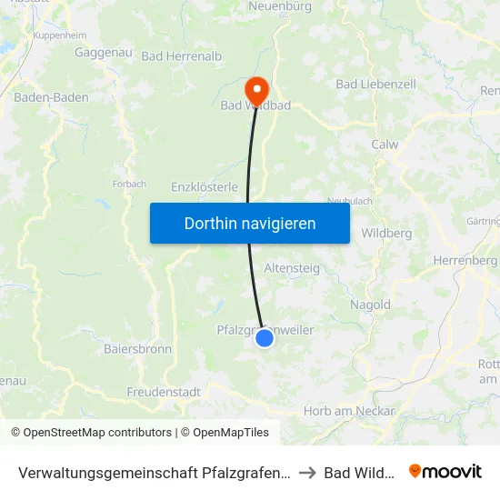 Verwaltungsgemeinschaft Pfalzgrafenweiler to Bad Wildbad map