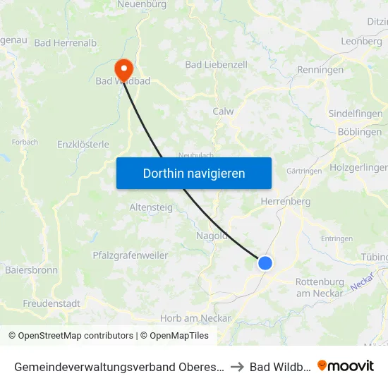 Gemeindeverwaltungsverband Oberes Gäu to Bad Wildbad map