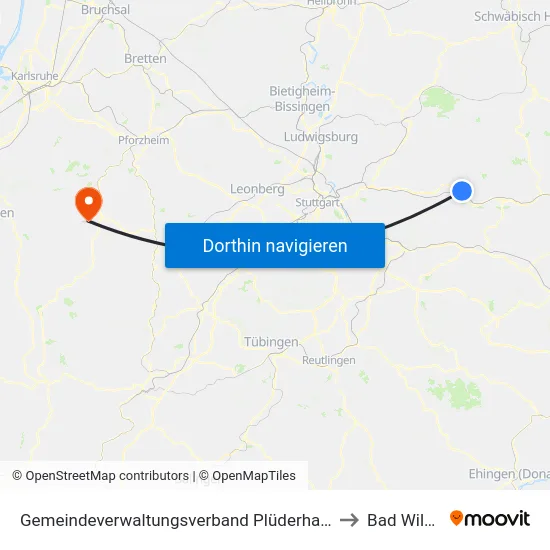 Gemeindeverwaltungsverband Plüderhausen-Urbach to Bad Wildbad map