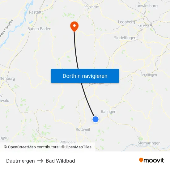 Dautmergen to Bad Wildbad map