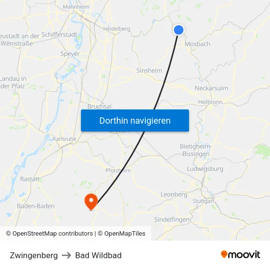 Zwingenberg to Bad Wildbad map