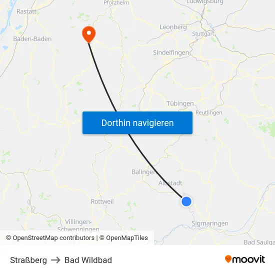 Straßberg to Bad Wildbad map