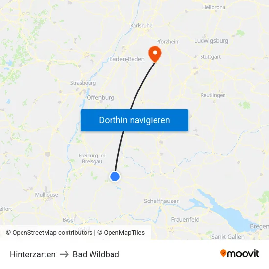 Hinterzarten to Bad Wildbad map
