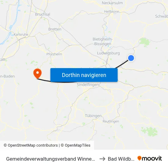 Gemeindeverwaltungsverband Winnenden to Bad Wildbad map