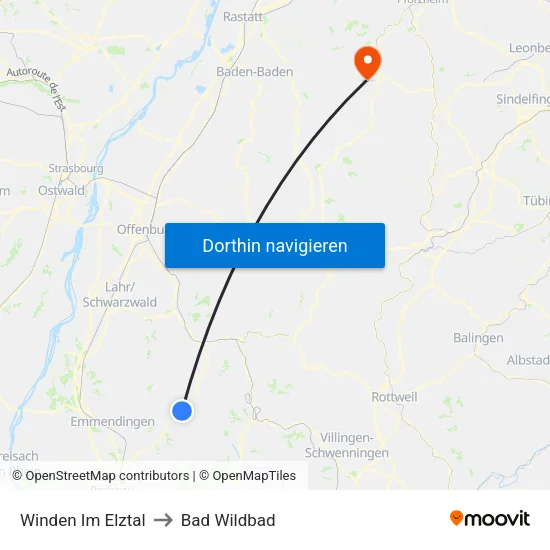 Winden Im Elztal to Bad Wildbad map