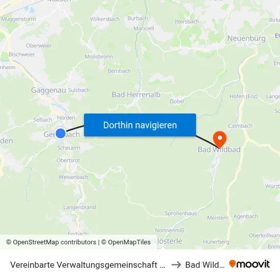 Vereinbarte Verwaltungsgemeinschaft Gernsbach to Bad Wildbad map