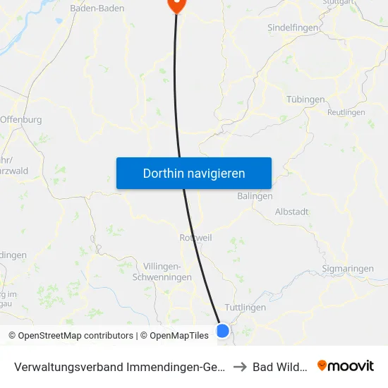 Verwaltungsverband Immendingen-Geisingen to Bad Wildbad map