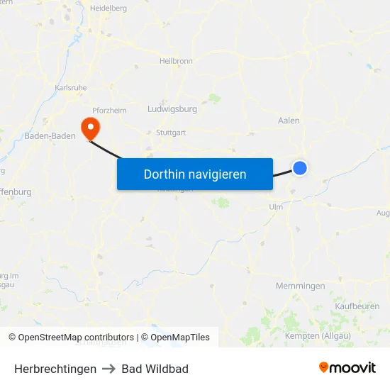 Herbrechtingen to Bad Wildbad map