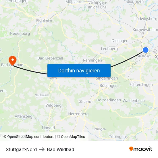 Stuttgart-Nord to Bad Wildbad map