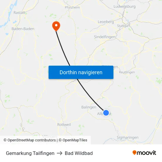 Gemarkung Tailfingen to Bad Wildbad map