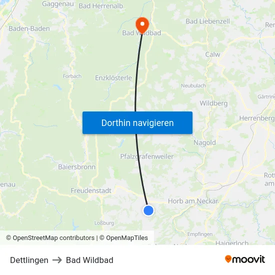 Dettlingen to Bad Wildbad map
