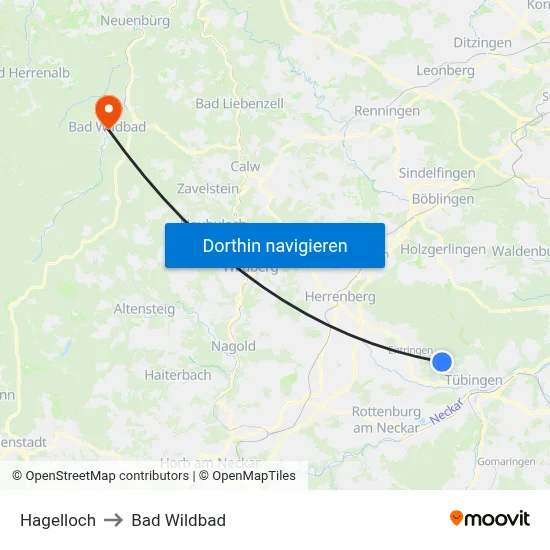 Hagelloch to Bad Wildbad map