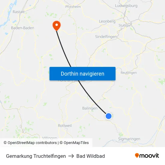 Gemarkung Truchtelfingen to Bad Wildbad map