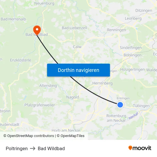 Poltringen to Bad Wildbad map