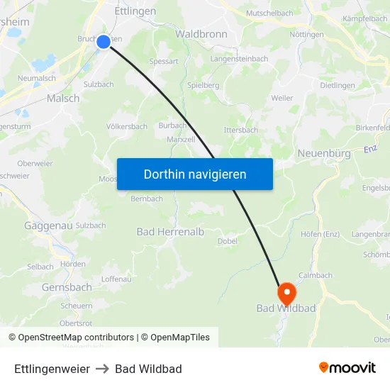 Ettlingenweier to Bad Wildbad map