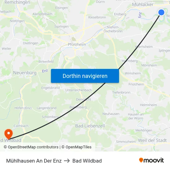 Mühlhausen An Der Enz to Bad Wildbad map