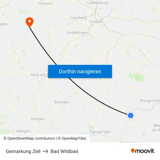 Gemarkung Zell to Bad Wildbad map