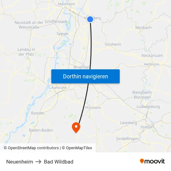 Neuenheim to Bad Wildbad map