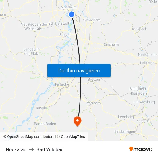 Neckarau to Bad Wildbad map