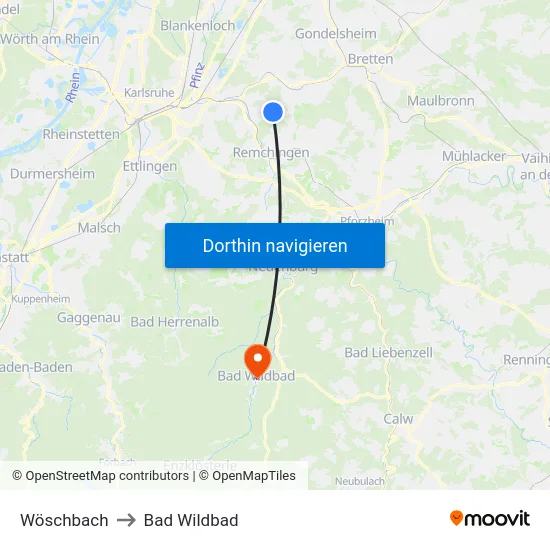 Wöschbach to Bad Wildbad map