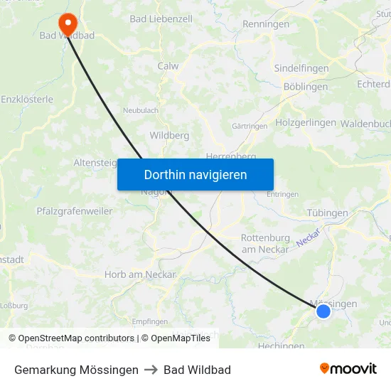 Gemarkung Mössingen to Bad Wildbad map