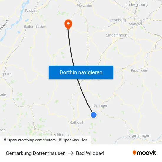 Gemarkung Dotternhausen to Bad Wildbad map