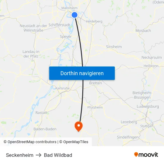 Seckenheim to Bad Wildbad map