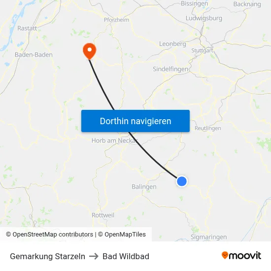 Gemarkung Starzeln to Bad Wildbad map