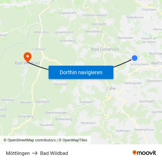 Möttlingen to Bad Wildbad map