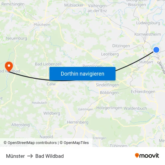 Münster to Bad Wildbad map