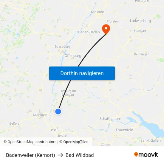 Badenweiler (Kernort) to Bad Wildbad map