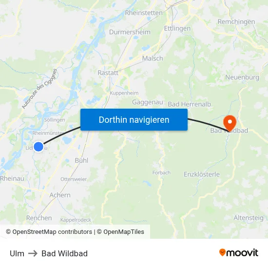 Ulm to Bad Wildbad map