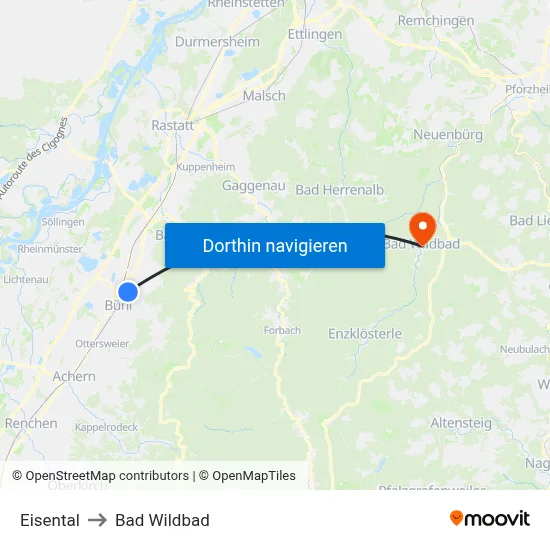Eisental to Bad Wildbad map