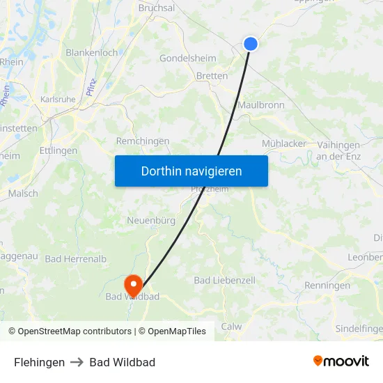 Flehingen to Bad Wildbad map