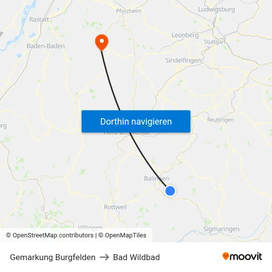 Gemarkung Burgfelden to Bad Wildbad map