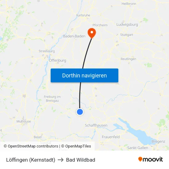 Löffingen (Kernstadt) to Bad Wildbad map